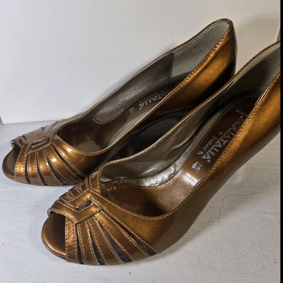 aquatalia by marvin k copper heels women sz6.5 open toe, heel defect - Picture 10 of 11